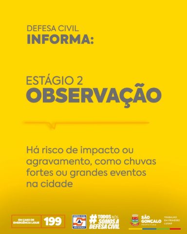 Defesa Civil de São Gonçalo decreta estágio de observação devido às chuvas no município